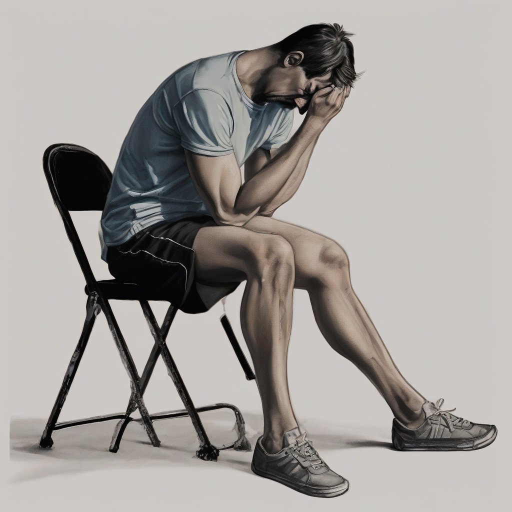 a man wearing shorts sitting crying by Générateur d'images par IA gratuit - Aucune connexion nécessaire✨ | AIGAZOU