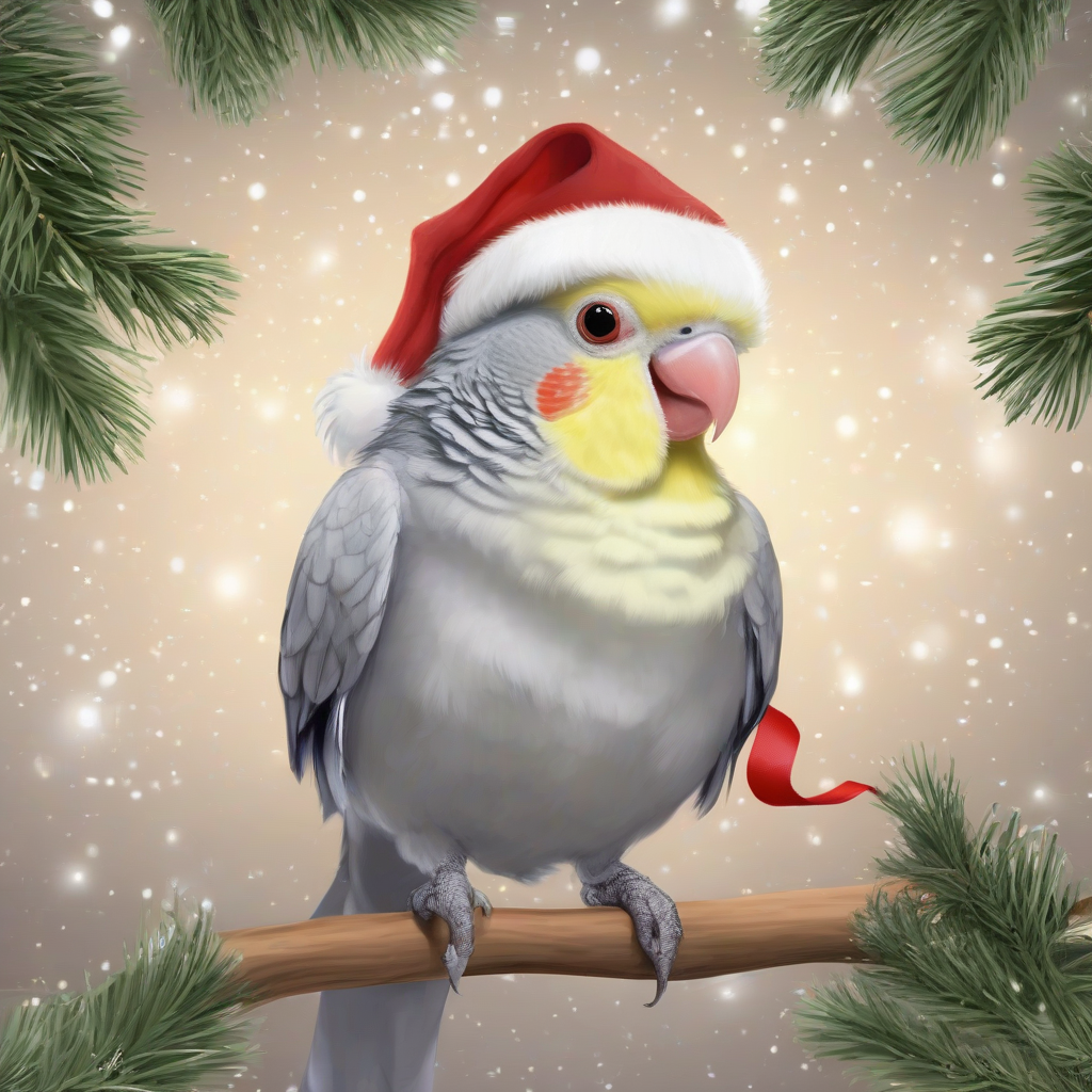 christmas night cockatiel wearing santa hat by मुफ्त एआई छवि जनरेटर - बिना लॉगिन के✨ | AIGAZOU