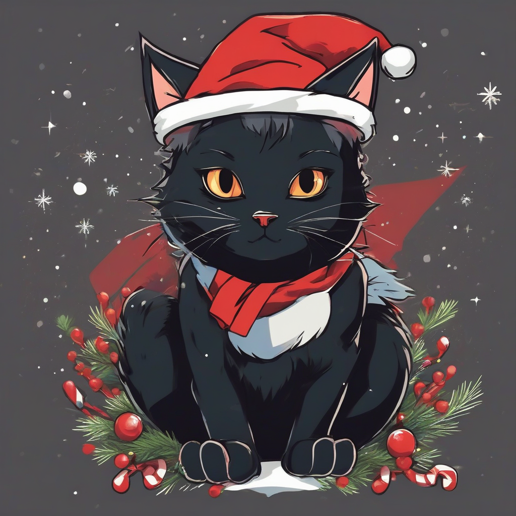 anime style christmas black cat with thunder cross hat by मुफ्त एआई छवि जनरेटर - बिना लॉगिन के✨ | AIGAZOU