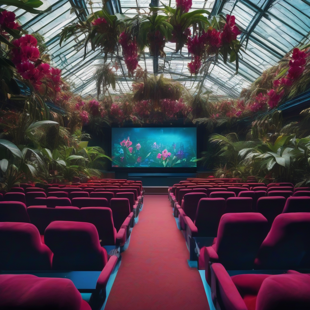 a cinema hall with blooming orchids by 免费AI图像生成工具 | AIGAZOU