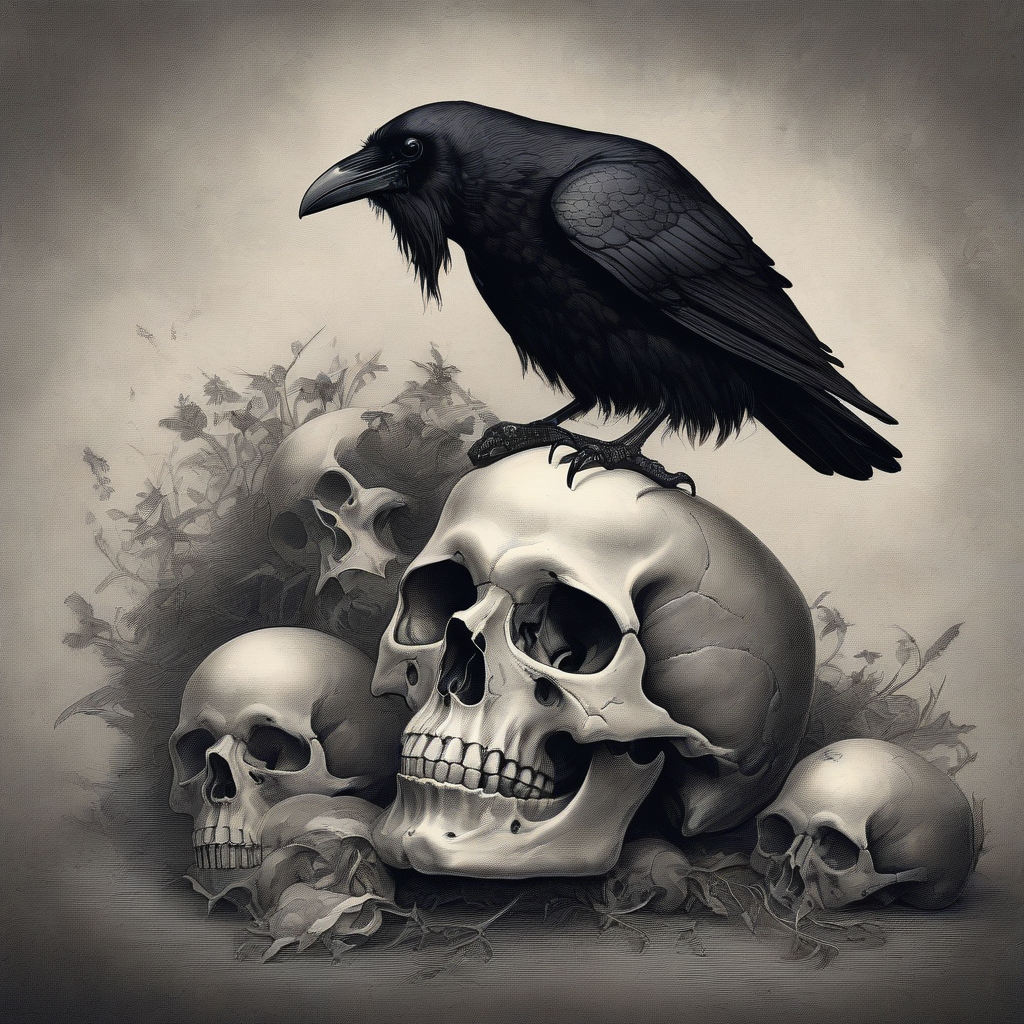 a raven perching on a skull by मुफ्त एआई छवि जनरेटर - बिना लॉगिन के✨ | AIGAZOU