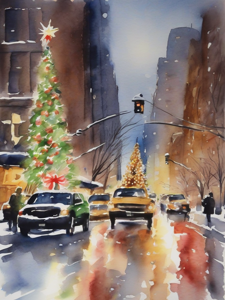 christmas illumination new york watercolor by मुफ्त एआई छवि जनरेटर - बिना लॉगिन के✨ | AIGAZOU