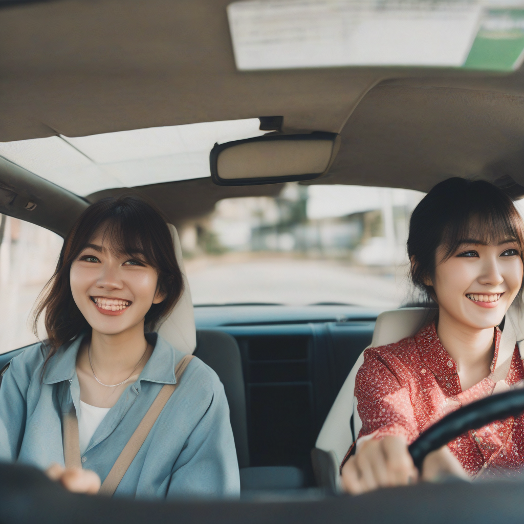 two japanese women around 20 having fun driving by मुफ्त एआई छवि जनरेटर - बिना लॉगिन के✨ | AIGAZOU