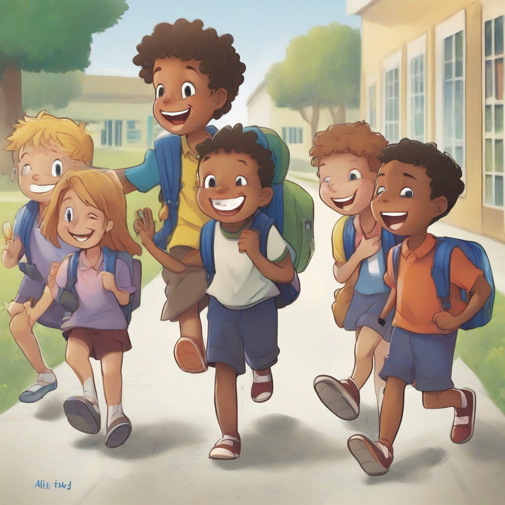 alex and friends walk to school together by मुफ्त एआई छवि जनरेटर - बिना लॉगिन के✨ | AIGAZOU