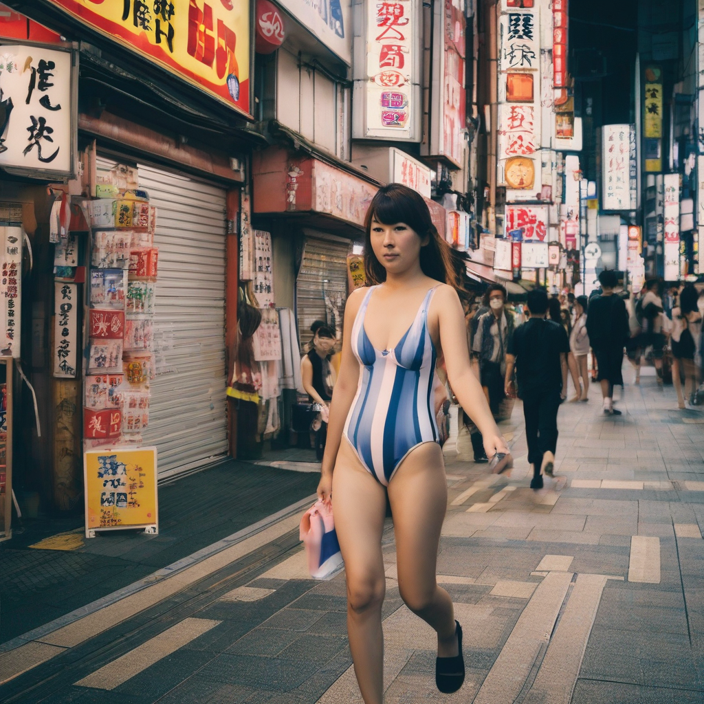 woman walking in bikini in shinjuku kabukicho by मुफ्त एआई छवि जनरेटर - बिना लॉगिन के✨ | AIGAZOU