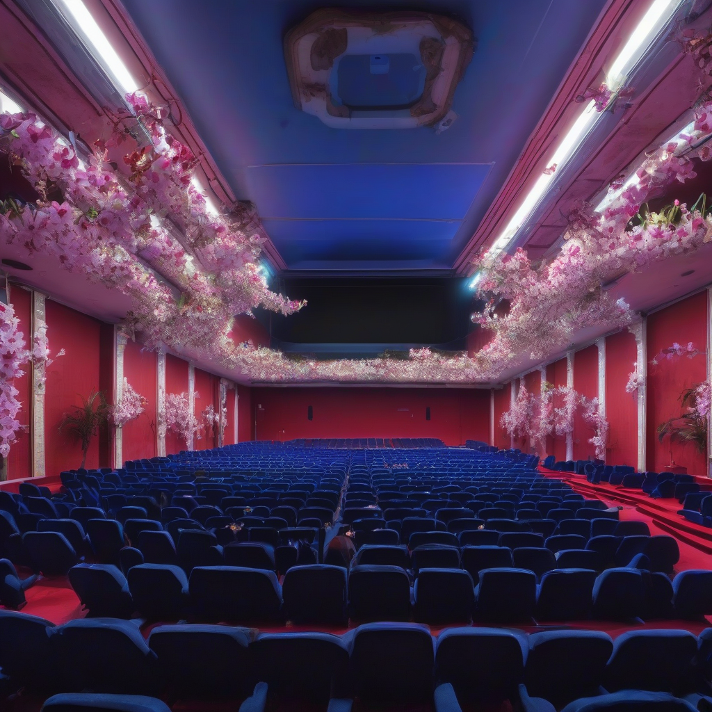 a cinema hall with orchids overgrown by मुफ्त एआई छवि जनरेटर - बिना लॉगिन के✨ | AIGAZOU