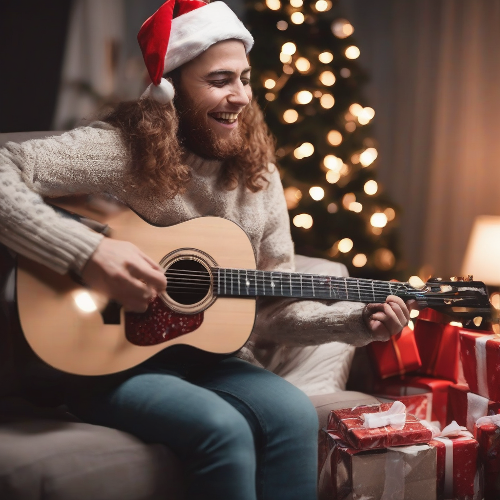 christmas song singing with guitar by मुफ्त एआई छवि जनरेटर - बिना लॉगिन के✨ | AIGAZOU