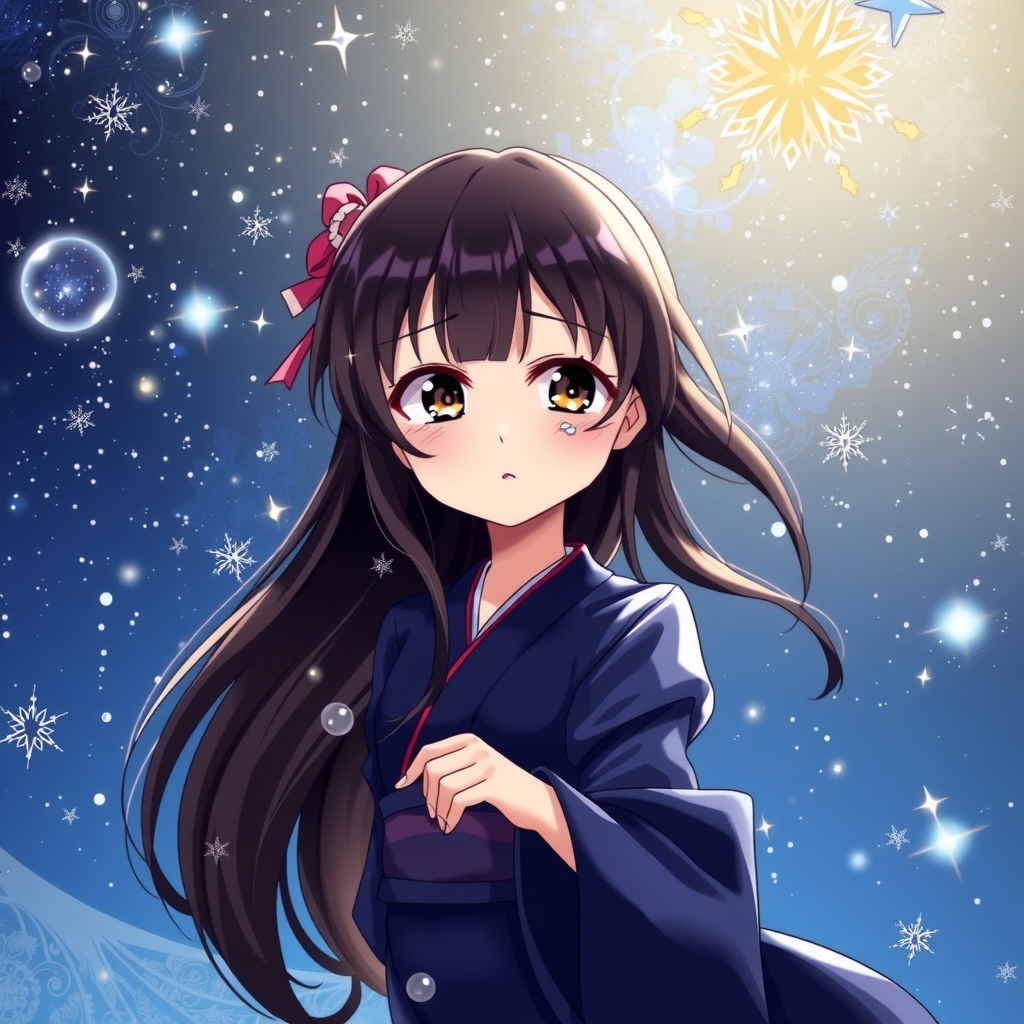 anime style night starry sky beautiful cherry blossom girl long black hair traditional japanese outfit dancing crying sad tears water by मुफ्त एआई छवि जनरेटर - बिना लॉगिन के✨ | AIGAZOU