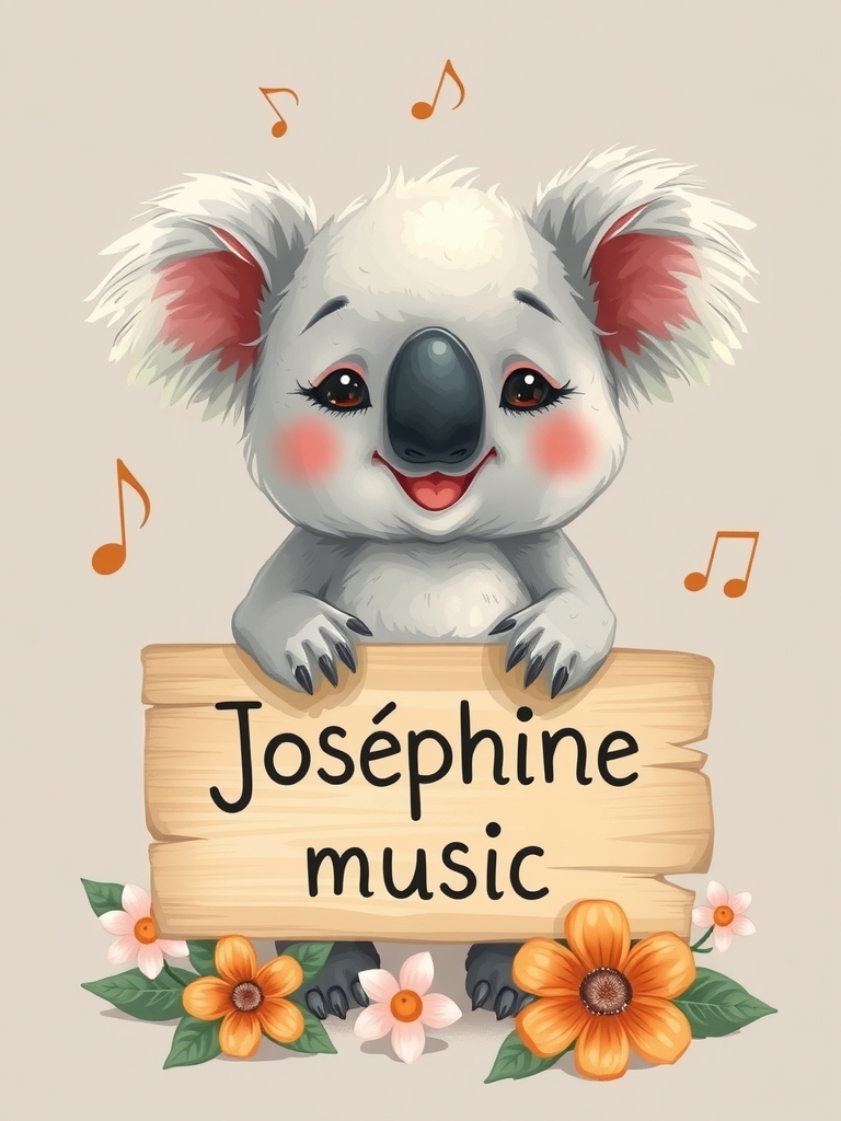 cute happy koala holding sign josephine music by मुफ्त एआई छवि जनरेटर - बिना लॉगिन के✨ | AIGAZOU