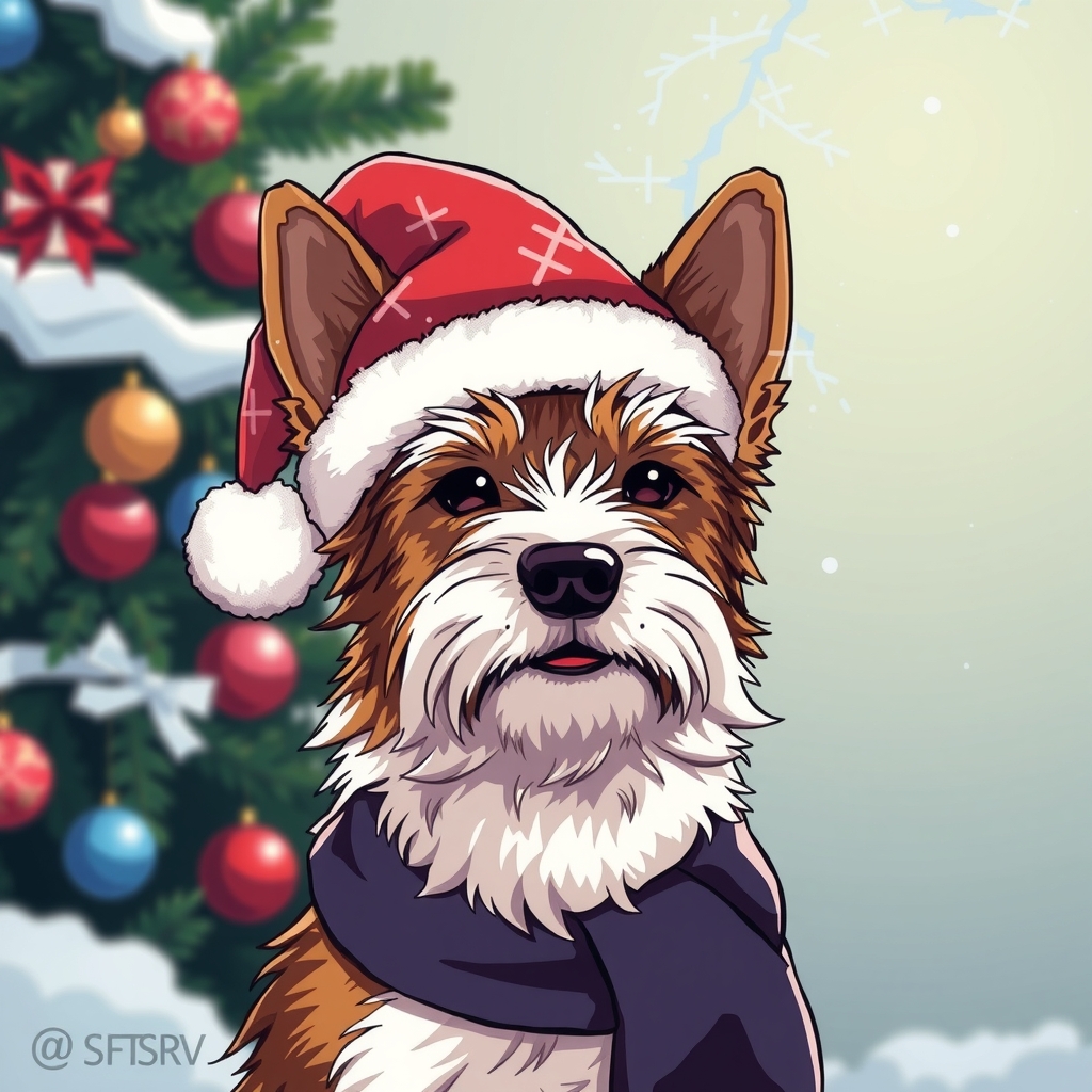 anime style christmas thunder cross hat wire fox terrier by मुफ्त एआई छवि जनरेटर - बिना लॉगिन के✨ | AIGAZOU