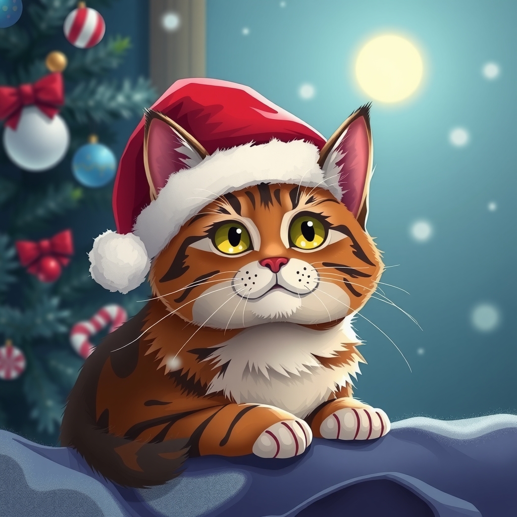 a cat wearing a santa hat on christmas night by मुफ्त एआई छवि जनरेटर - बिना लॉगिन के✨ | AIGAZOU