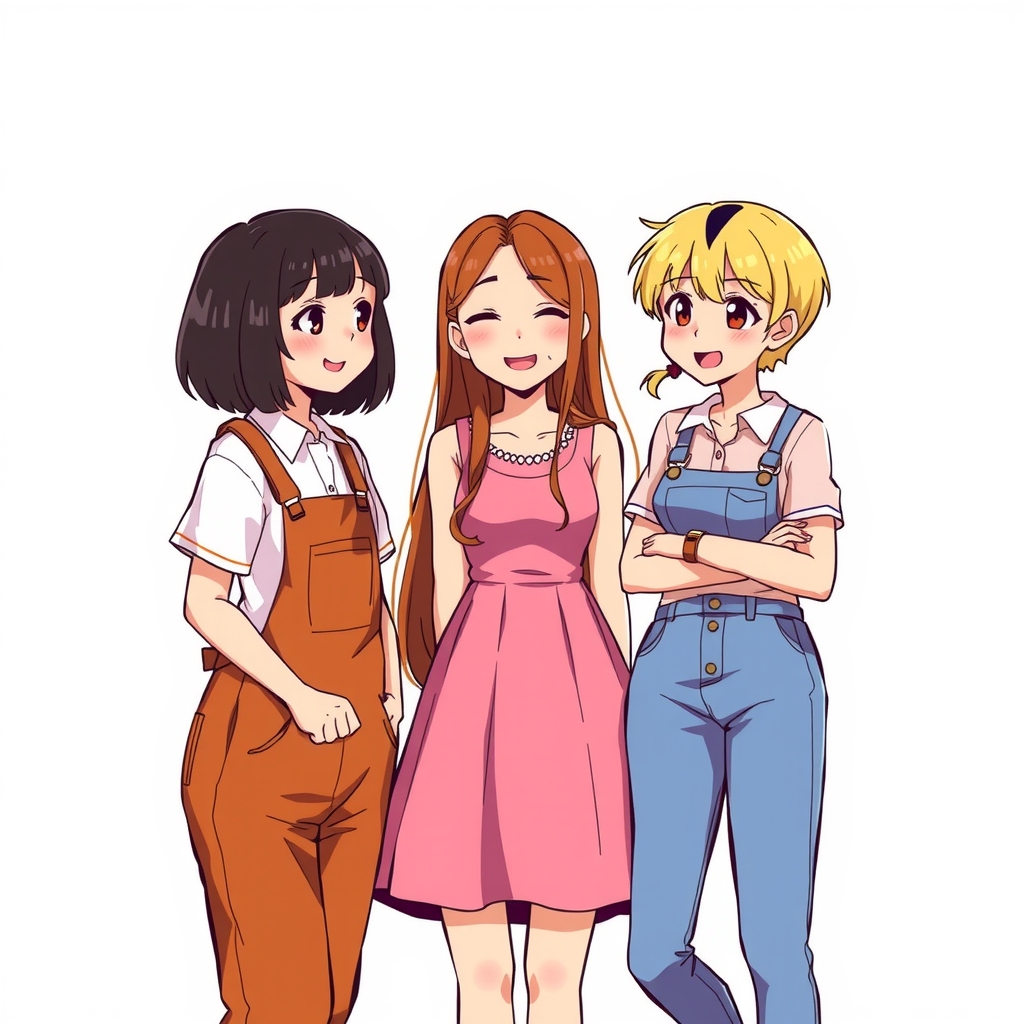 girls in overalls dress jeans talking by Générateur d'images par IA gratuit - Aucune connexion nécessaire✨ | AIGAZOU