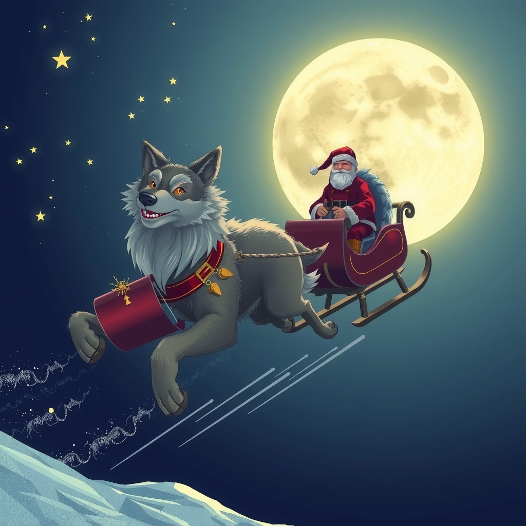 santa claus sleigh moon flying wolf by मुफ्त एआई छवि जनरेटर - बिना लॉगिन के✨ | AIGAZOU