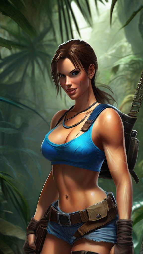 sexy lara croft with giant breasts by मुफ्त एआई छवि जनरेटर - बिना लॉगिन के✨ | AIGAZOU