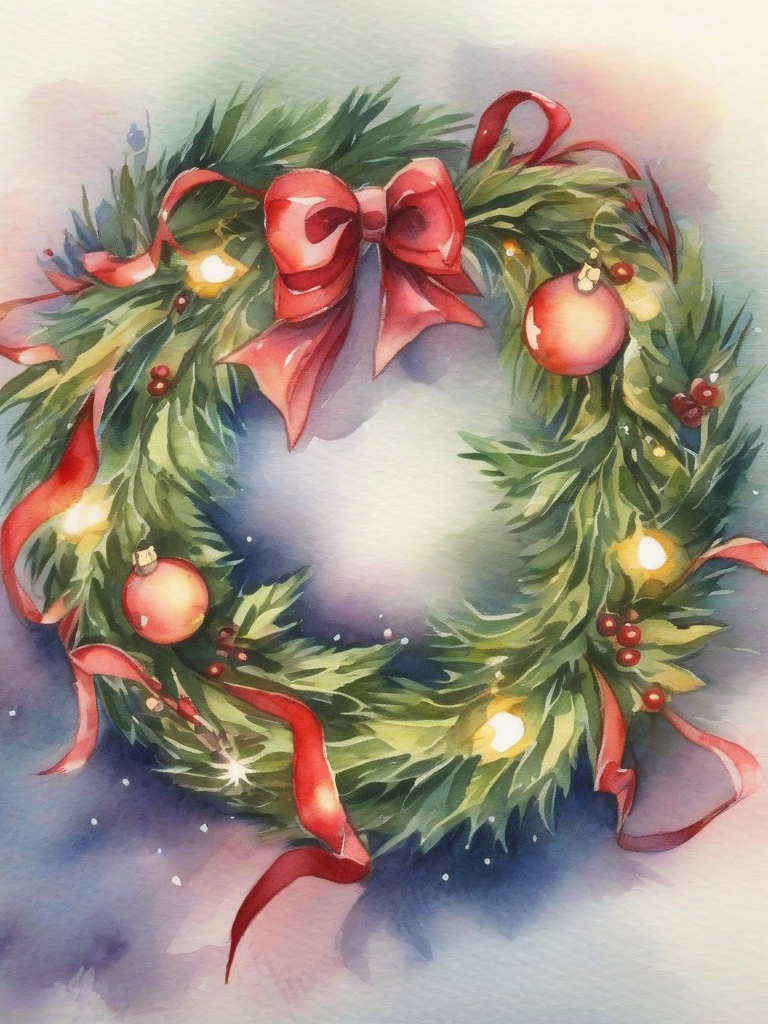 christmas wreath illumination watercolor by Générateur d'images par IA gratuit - Aucune connexion nécessaire✨ | AIGAZOU