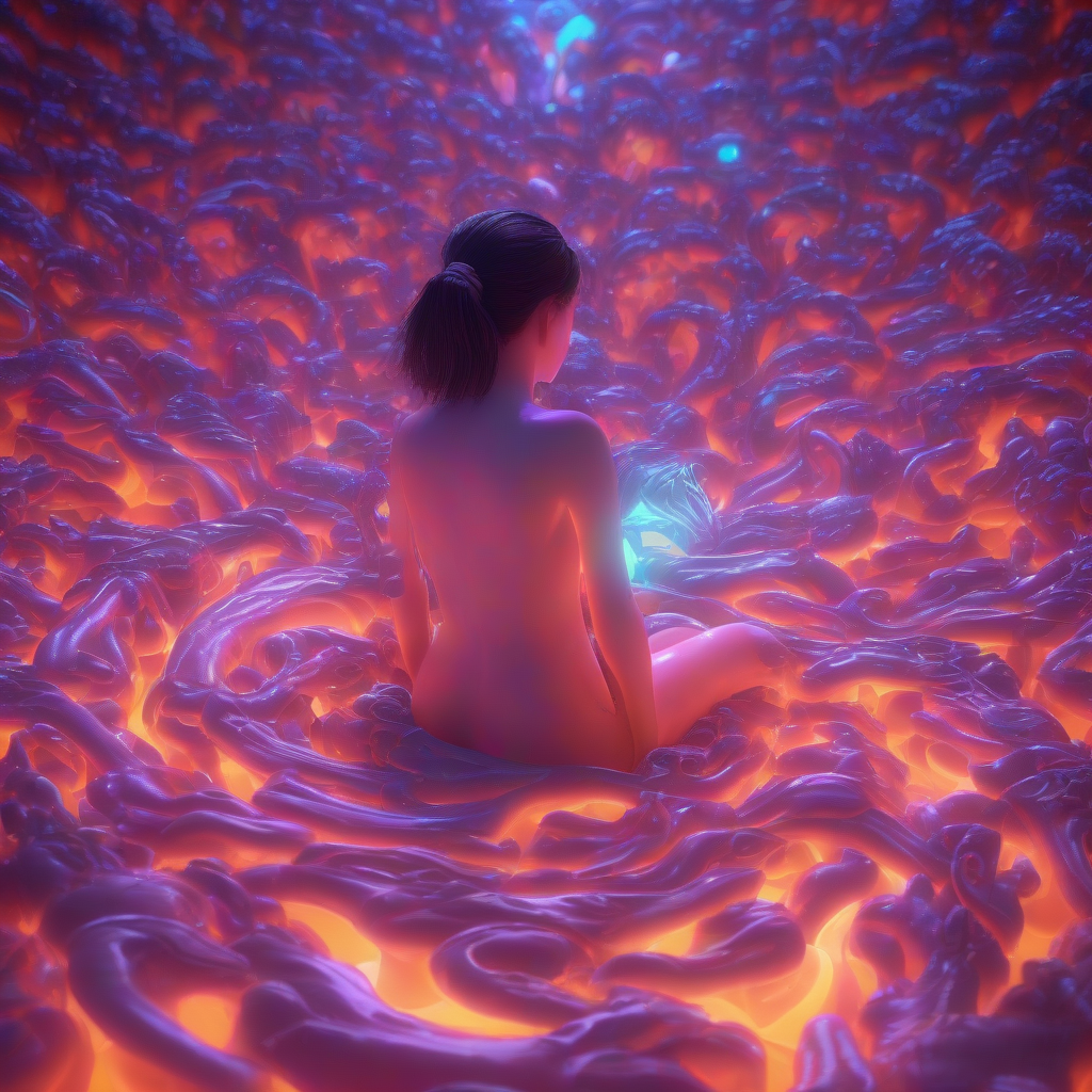 a girl floating in the air surrounded by glowing entities by Générateur d'images par IA gratuit - Aucune connexion nécessaire✨ | AIGAZOU