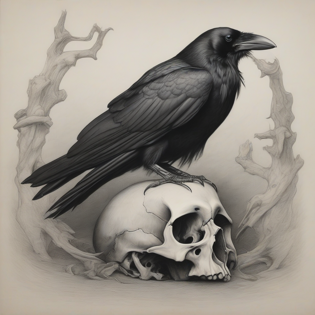 crow sketch on a large skull by मुफ्त एआई छवि जनरेटर - बिना लॉगिन के✨ | AIGAZOU