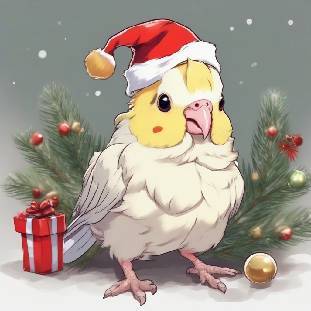 anime style santa claus hat lutino cockatiel by मुफ्त एआई छवि जनरेटर - बिना लॉगिन के✨ | AIGAZOU