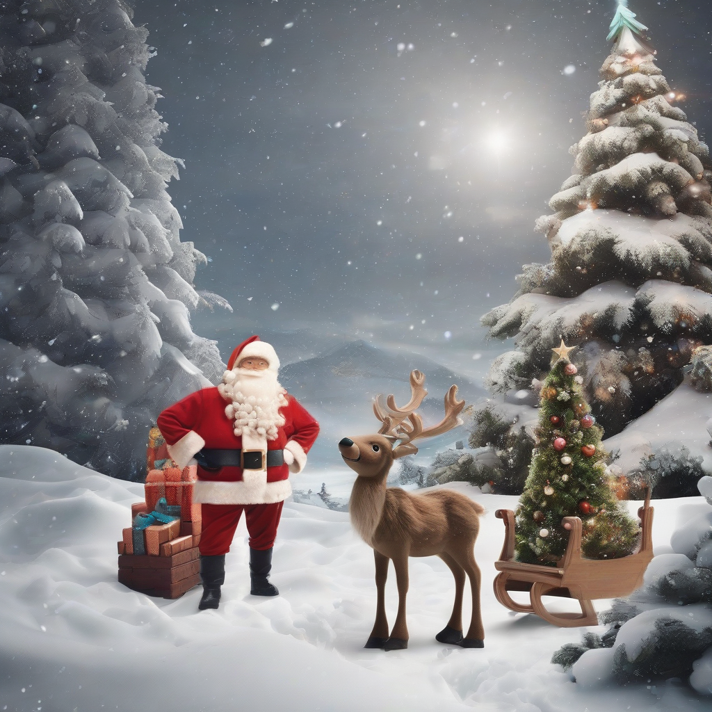 santa claus with reindeer snow and christmas tree - Discover & Share ...