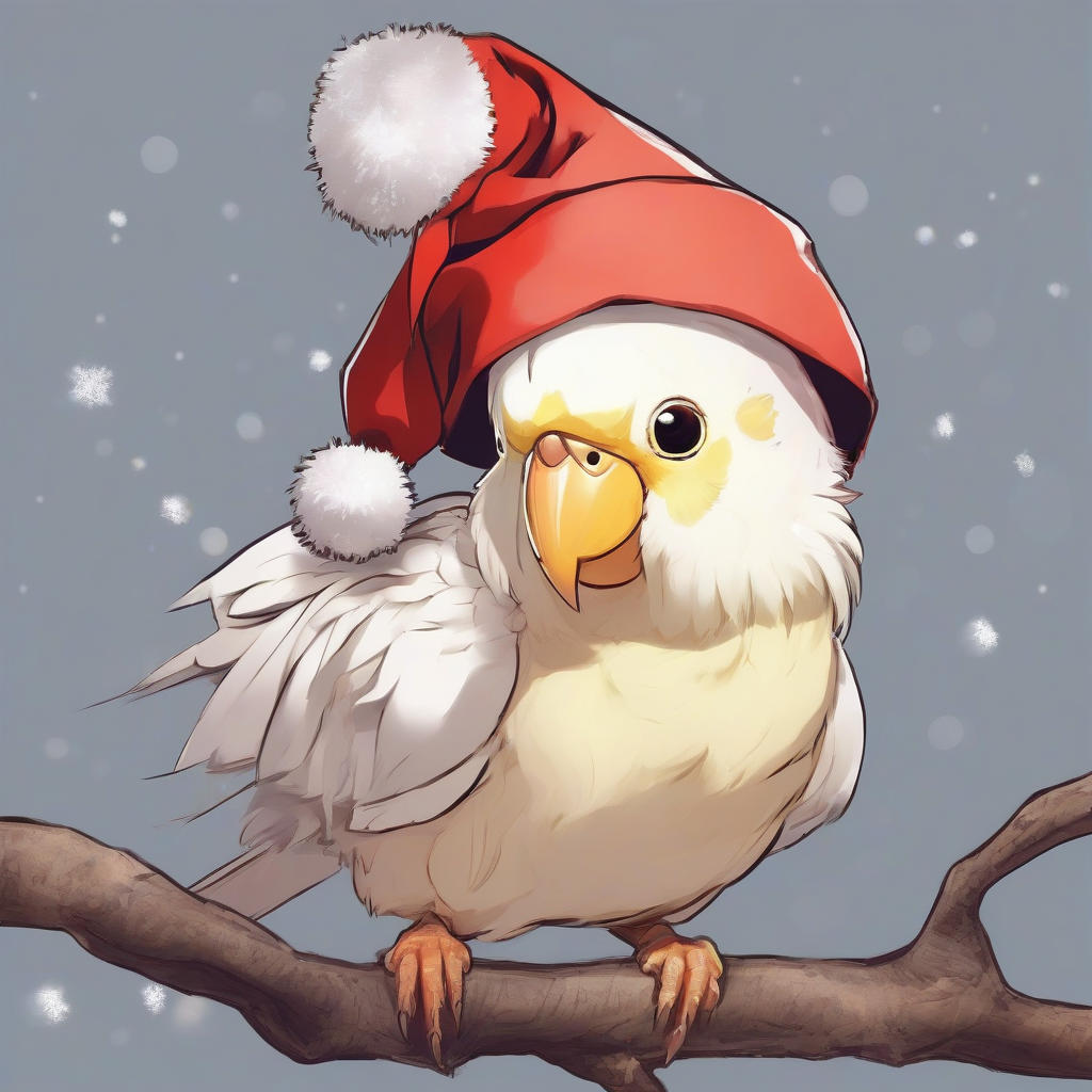 anime style santa claus hat lutino cockatiel by मुफ्त एआई छवि जनरेटर - बिना लॉगिन के✨ | AIGAZOU