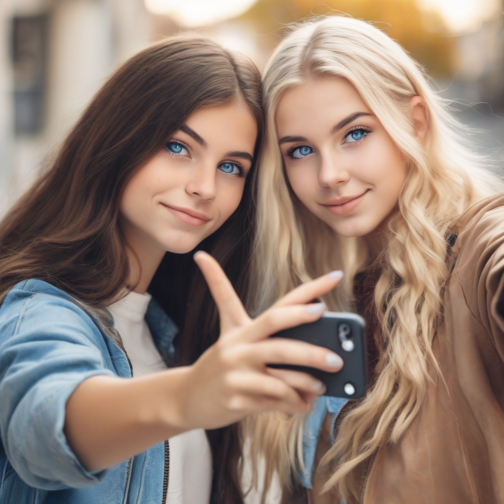 two girls with blue gray eyes from behind by 免费AI图像生成工具 | AIGAZOU