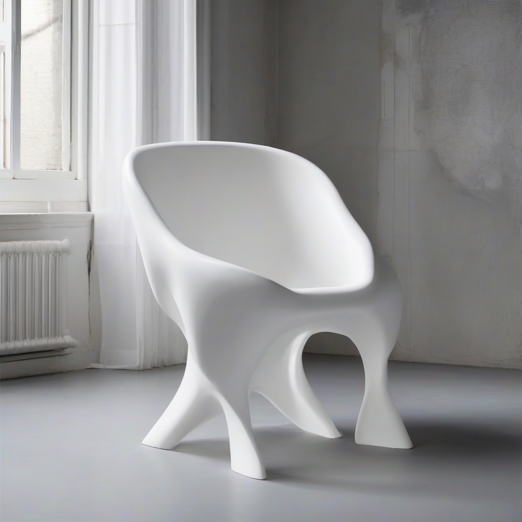 white resin chair futuristic design exaggerated shape by मुफ्त एआई छवि जनरेटर - बिना लॉगिन के✨ | AIGAZOU