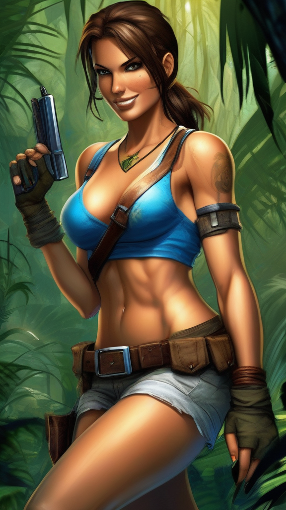 sexy lara croft with big chest half dressed by मुफ्त एआई छवि जनरेटर - बिना लॉगिन के✨ | AIGAZOU