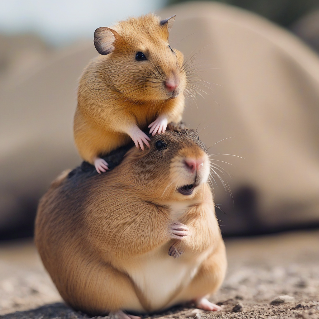 a hamster sitting on a capybaras head by मुफ्त एआई छवि जनरेटर - बिना लॉगिन के✨ | AIGAZOU