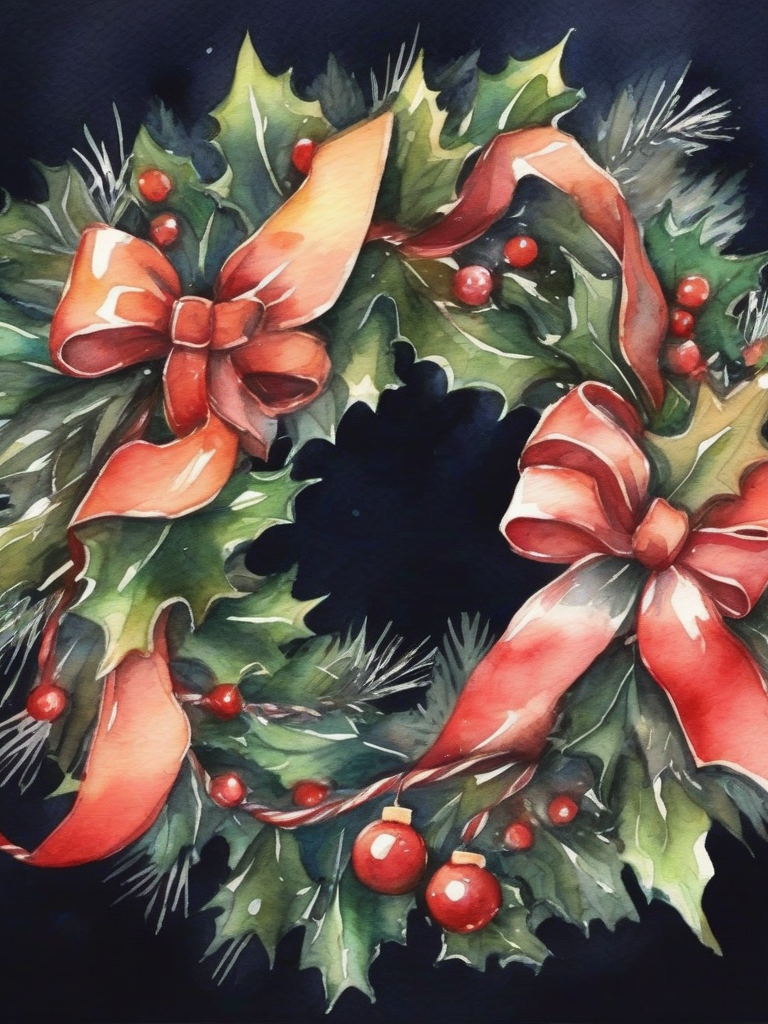 christmas wreath illumination watercolor by मुफ्त एआई छवि जनरेटर - बिना लॉगिन के✨ | AIGAZOU