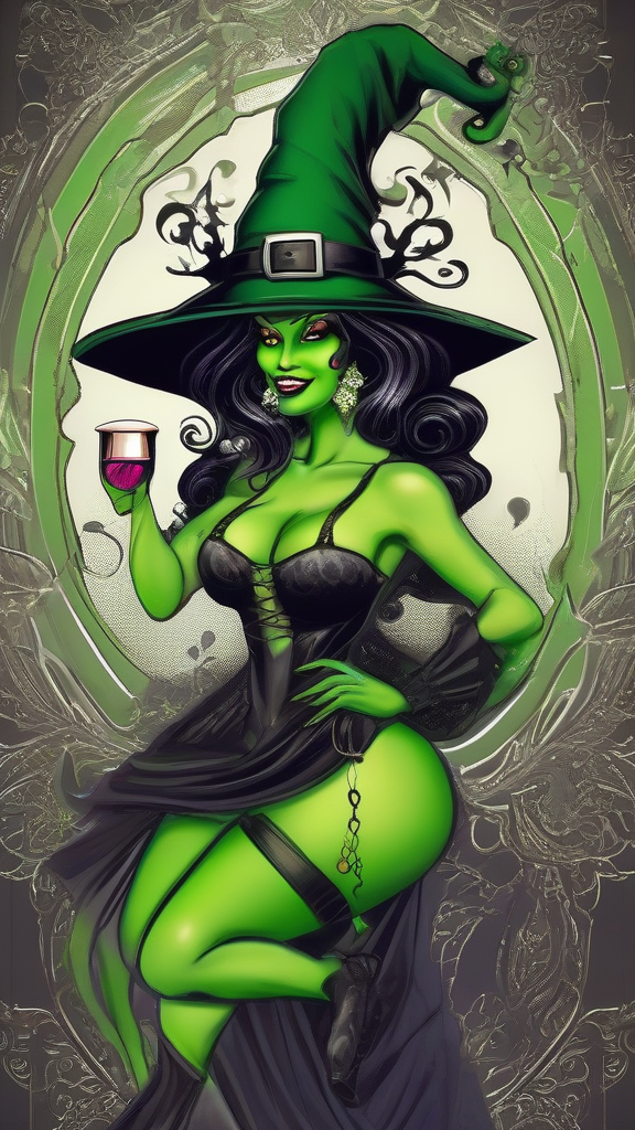 green devil woman with large bust and witch hat by मुफ्त एआई छवि जनरेटर - बिना लॉगिन के✨ | AIGAZOU