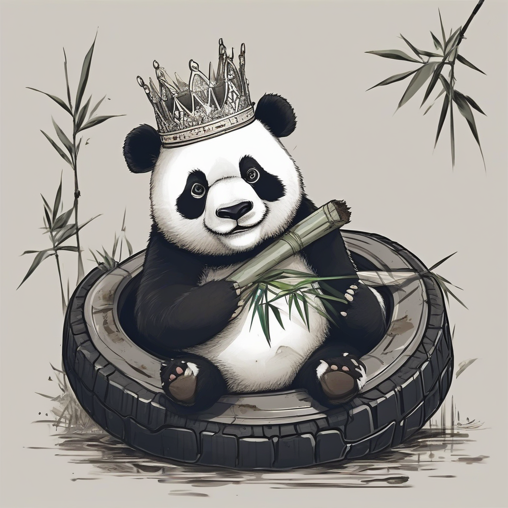 panda wearing crown sitting on tire eating bamboo by मुफ्त एआई छवि जनरेटर - बिना लॉगिन के✨ | AIGAZOU