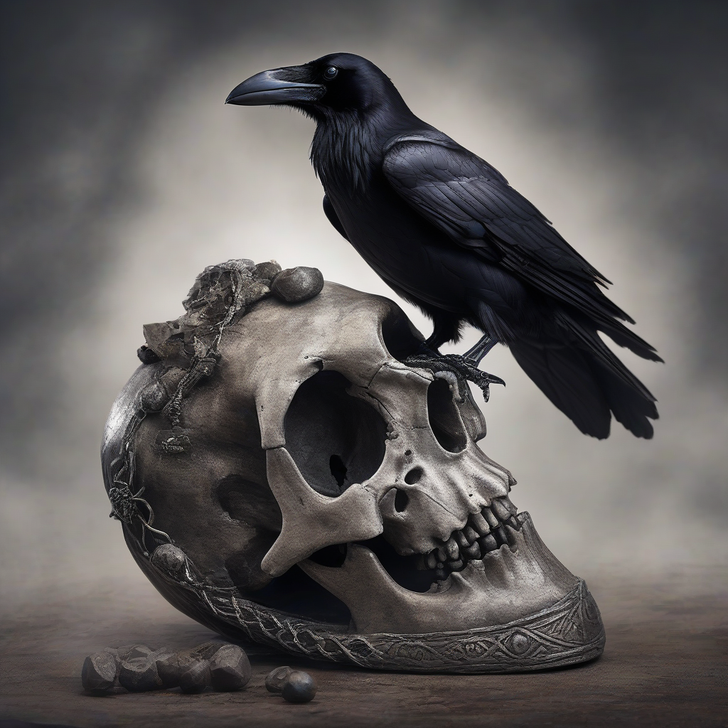 a raven perched on a viking skull by मुफ्त एआई छवि जनरेटर - बिना लॉगिन के✨ | AIGAZOU