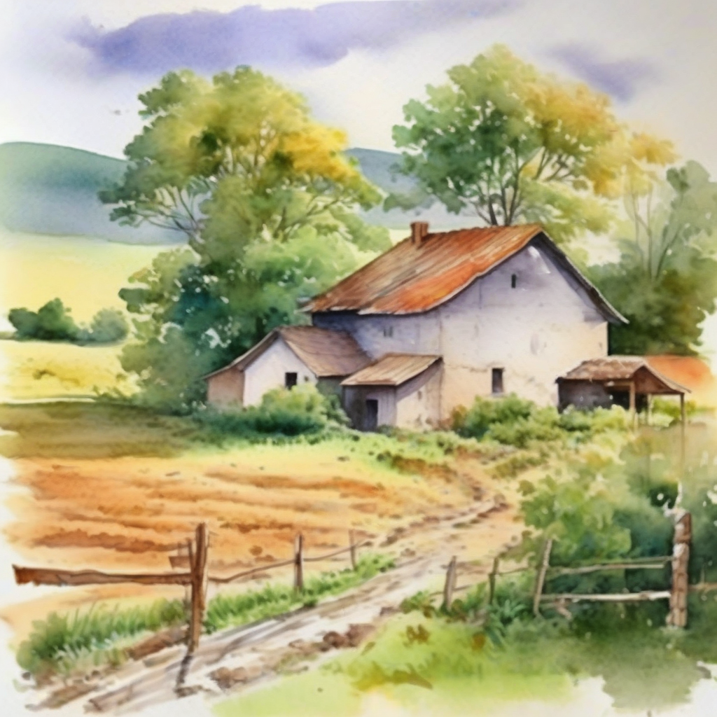 rural landscape watercolor by मुफ्त एआई छवि जनरेटर - बिना लॉगिन के✨ | AIGAZOU