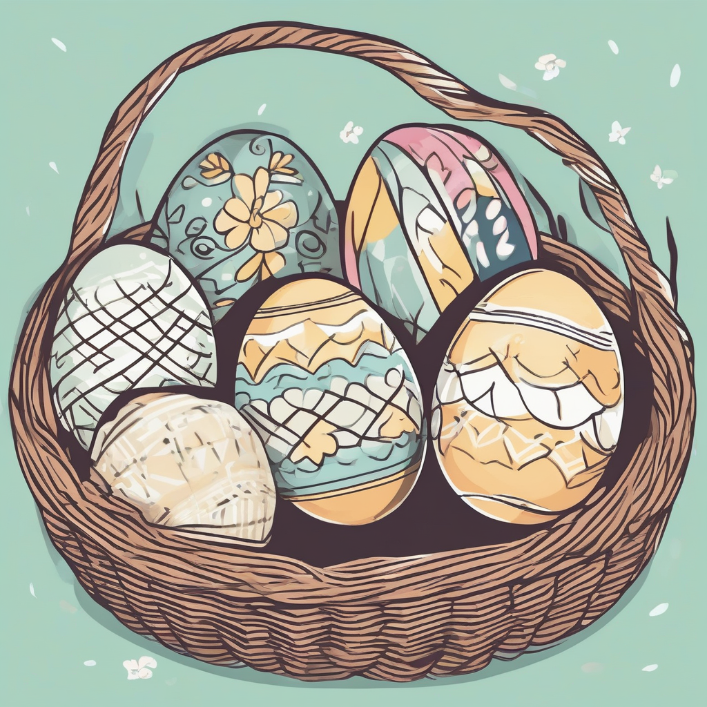 illustration of easter eggs in a basket by मुफ्त एआई छवि जनरेटर - बिना लॉगिन के✨ | AIGAZOU