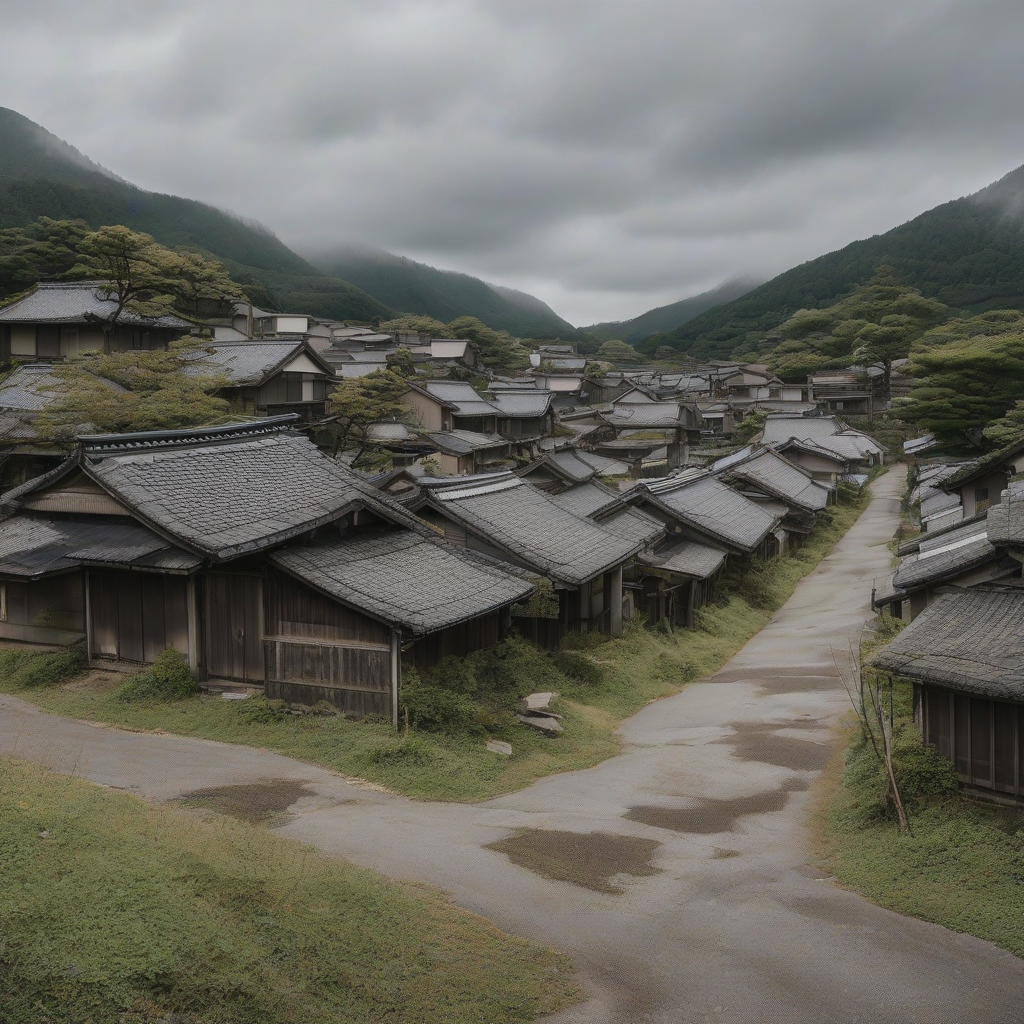 abandoned village with dilapidated japanese houses by मुफ्त एआई छवि जनरेटर - बिना लॉगिन के✨ | AIGAZOU