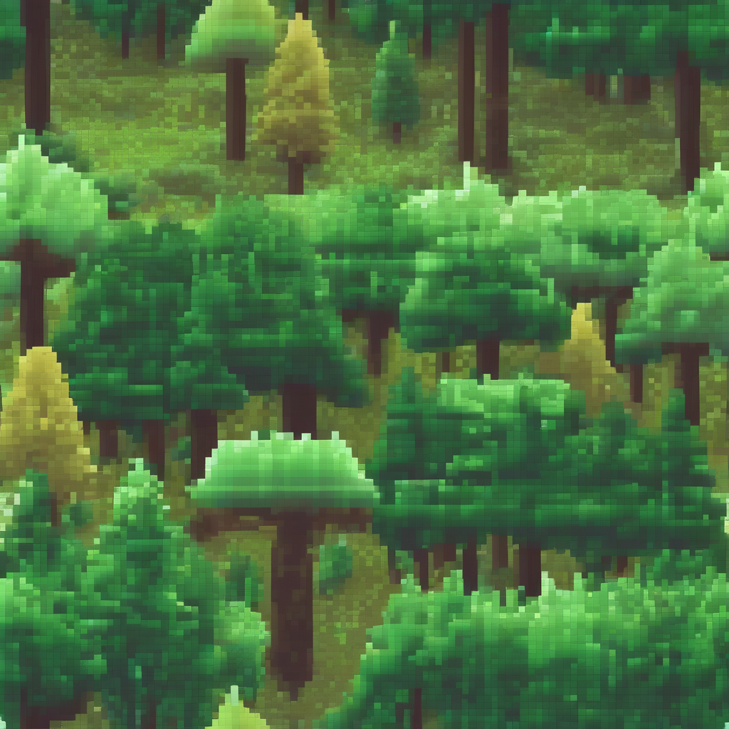 side view low resolution pixel forest by मुफ्त एआई छवि जनरेटर - बिना लॉगिन के✨ | AIGAZOU