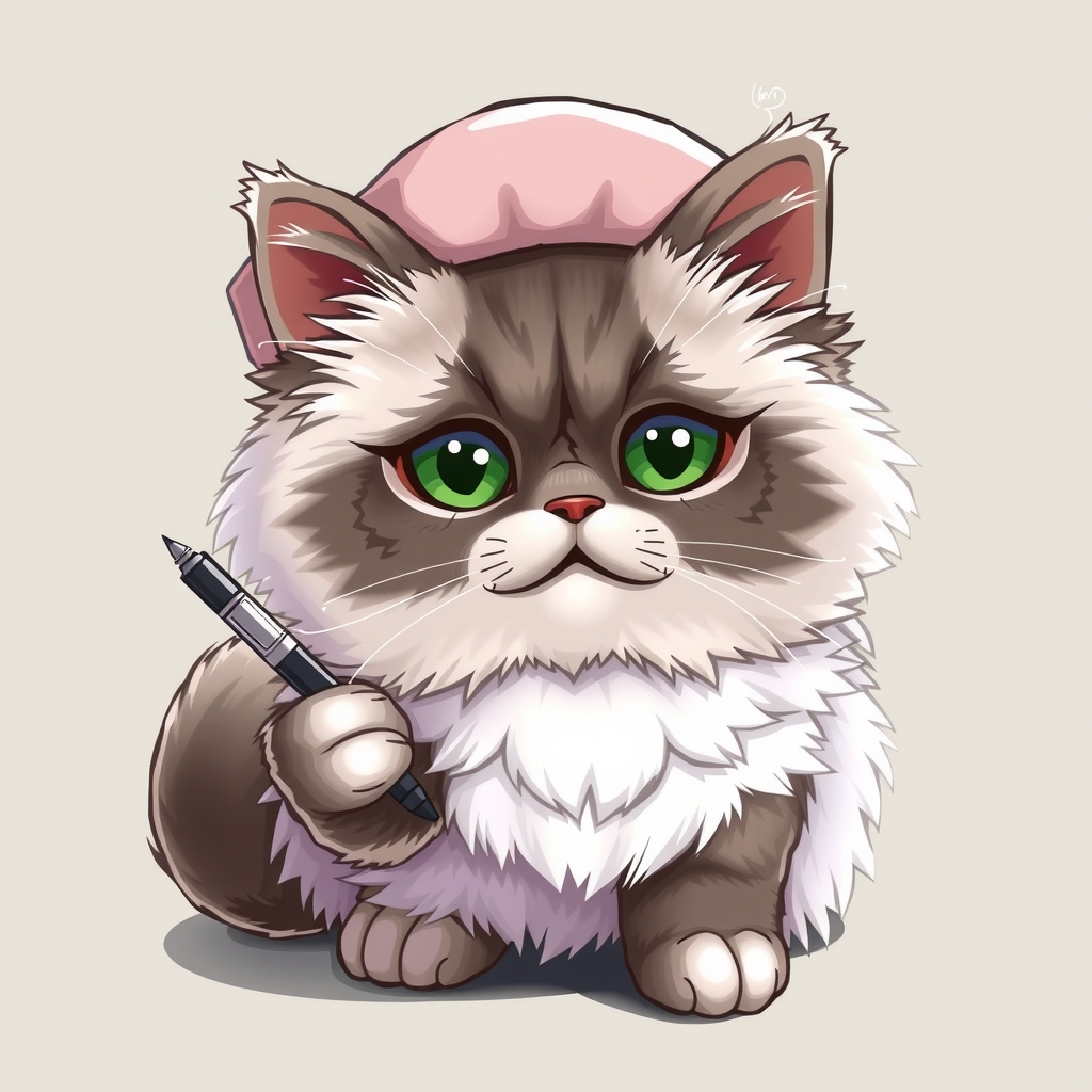 a fluffy ragdoll wearing a beret with a comic pen by मुफ्त एआई छवि जनरेटर - बिना लॉगिन के✨ | AIGAZOU