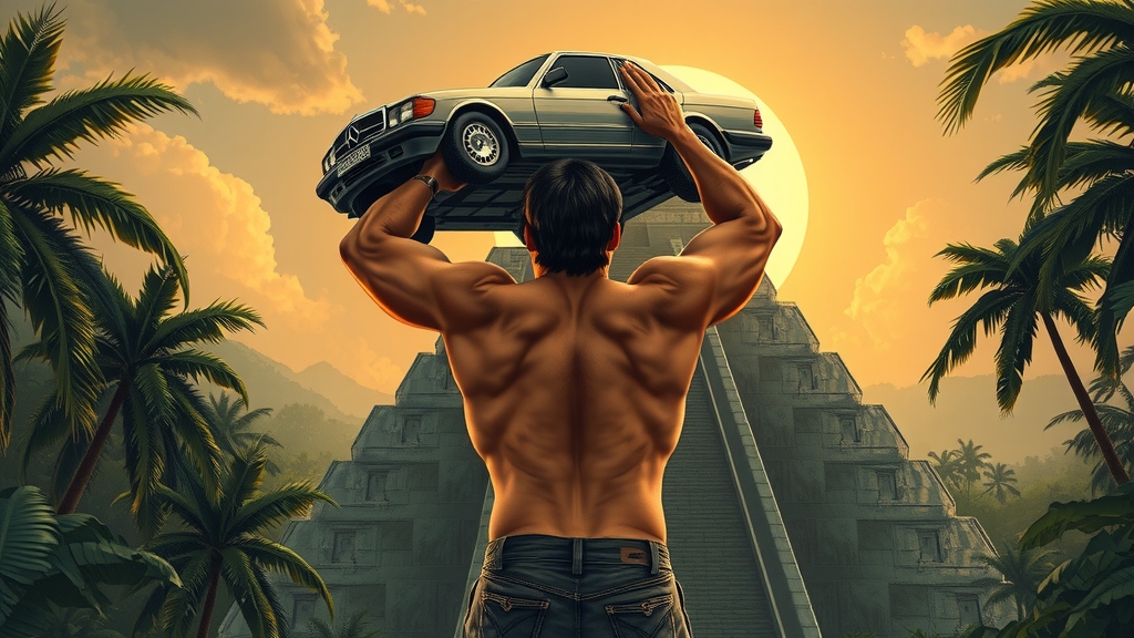 rambo muscular bare back standing on a maya pyramid by मुफ्त एआई छवि जनरेटर - बिना लॉगिन के✨ | AIGAZOU