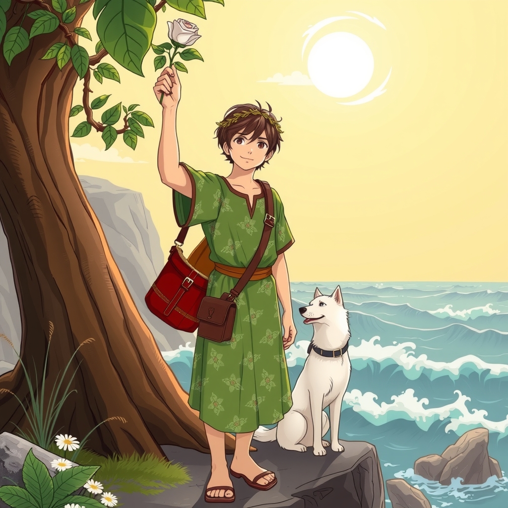 young person with red bag white rose green dress cliff by मुफ्त एआई छवि जनरेटर - बिना लॉगिन के✨ | AIGAZOU