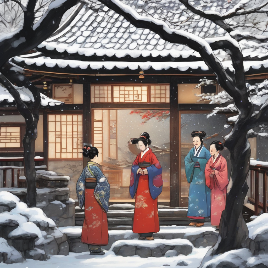 a traditional korean house with snow and magpies by मुफ्त एआई छवि जनरेटर - बिना लॉगिन के✨ | AIGAZOU