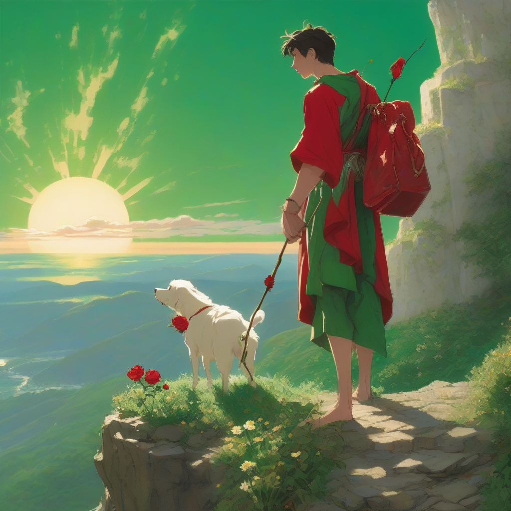 young man with red bag white rose green dress by Générateur d'images par IA gratuit - Aucune connexion nécessaire✨ | AIGAZOU