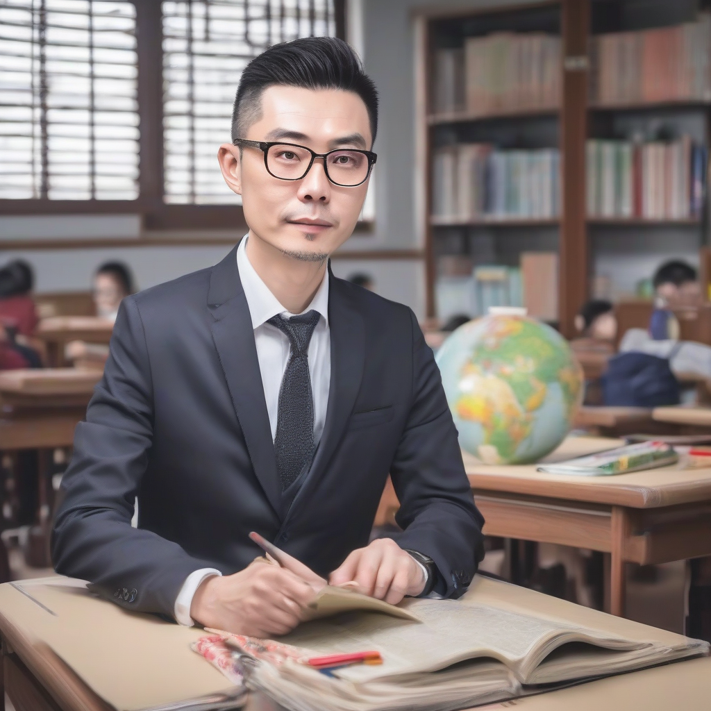 information teacher 40 years old suit glasses no beard 1 meter 7 chinese style classroom by मुफ्त एआई छवि जनरेटर - बिना लॉगिन के✨ | AIGAZOU