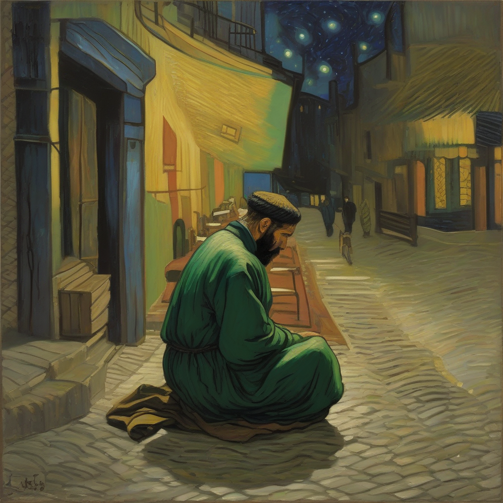 a painting like van gogh with an islamic man praying by मुफ्त एआई छवि जनरेटर - बिना लॉगिन के✨ | AIGAZOU