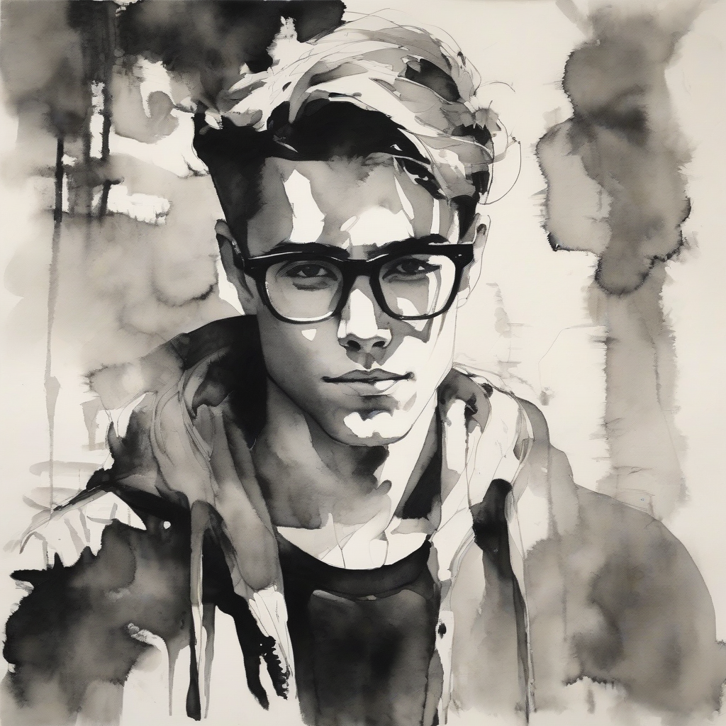 a sunny boy with glasses ink wash painting by मुफ्त एआई छवि जनरेटर - बिना लॉगिन के✨ | AIGAZOU