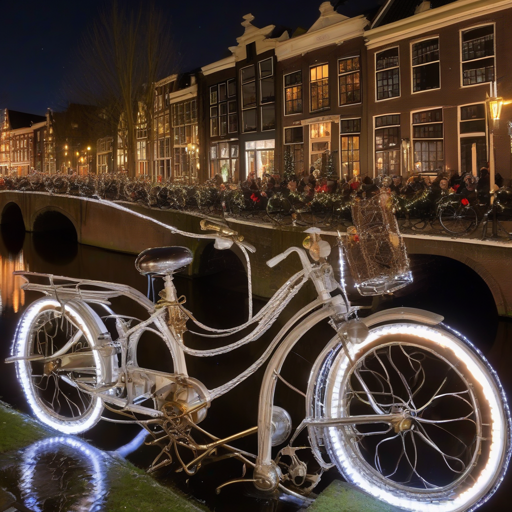 christmas in holland canal lights steam punk bikes by Générateur d'images par IA gratuit - Aucune connexion nécessaire✨ | AIGAZOU