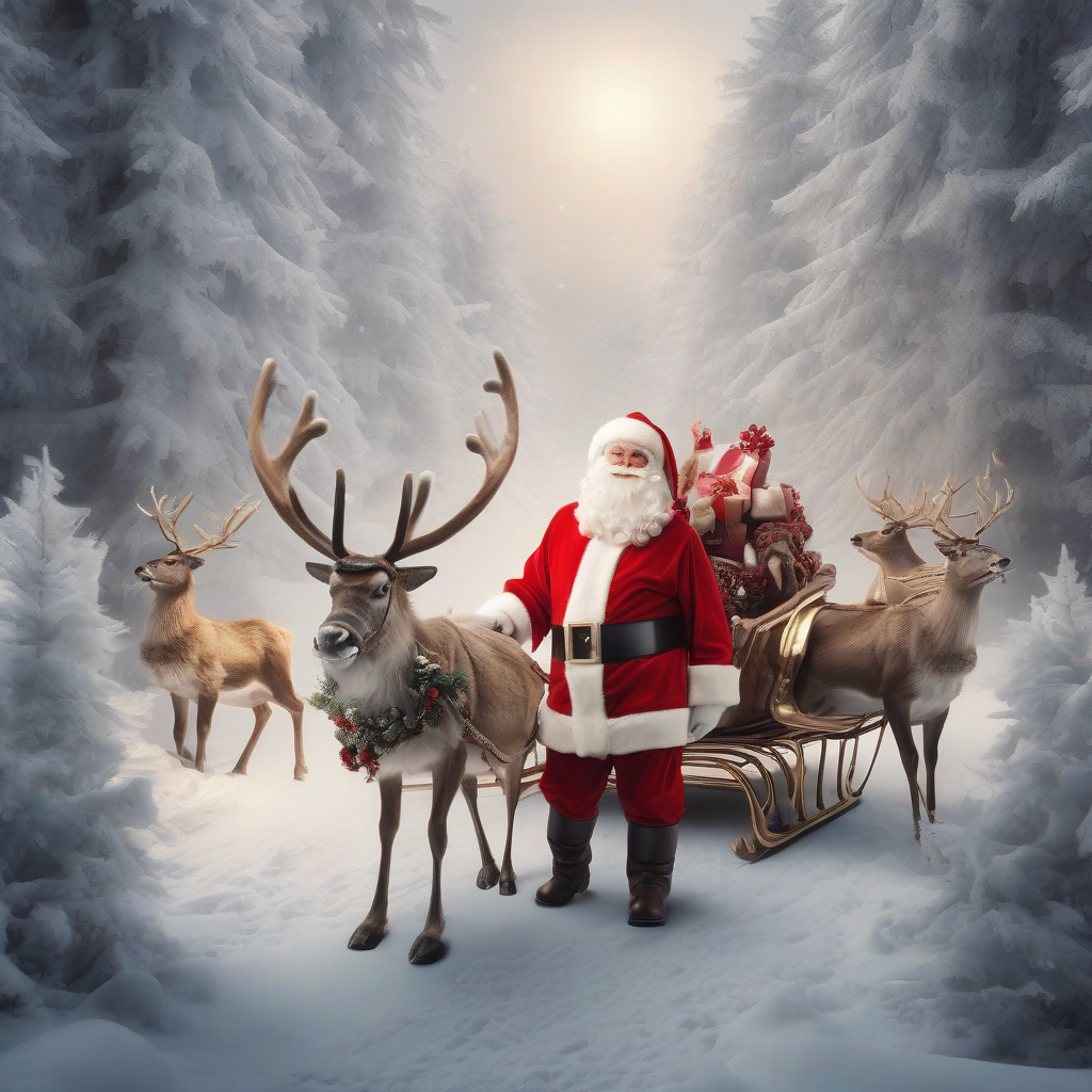 santa claus with angels and reindeer by मुफ्त एआई छवि जनरेटर - बिना लॉगिन के✨ | AIGAZOU