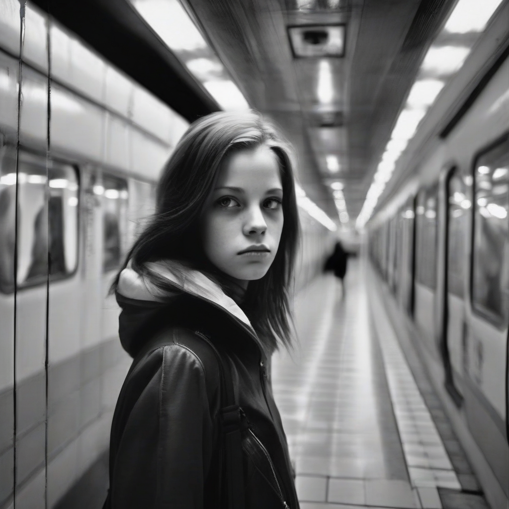 ubahn fliesen schone junge frau plakat youre welcome gottfried helnwein schwarz weiss foto in foto by मुफ्त एआई छवि जनरेटर - बिना लॉगिन के✨ | AIGAZOU