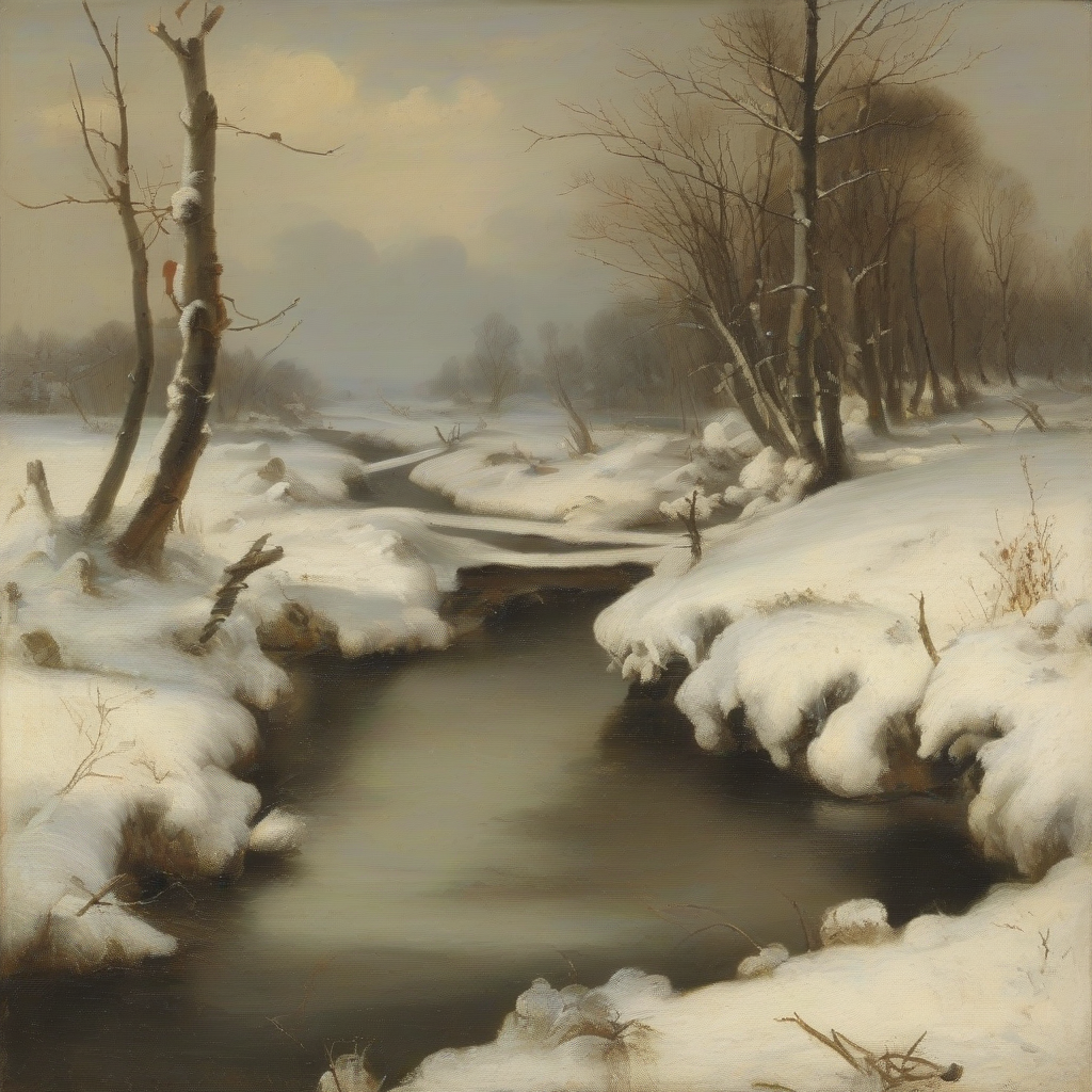 winter landscape with stream by मुफ्त एआई छवि जनरेटर - बिना लॉगिन के✨ | AIGAZOU