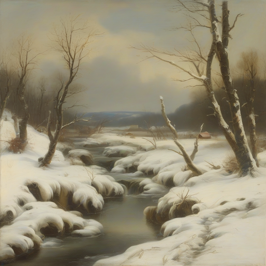 winter landscape with stream by मुफ्त एआई छवि जनरेटर - बिना लॉगिन के✨ | AIGAZOU