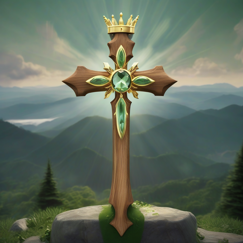 simple wooden cross on a green hill by Générateur d'images par IA gratuit - Aucune connexion nécessaire✨ | AIGAZOU